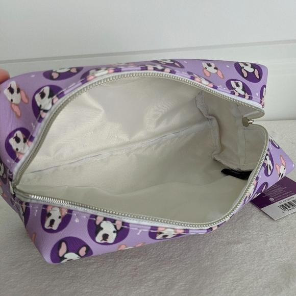 Boston Terrier Frenchie Cosmetic Bag Case Saffiano Vinyl Purple Lined NWT - Picture 11 of 13